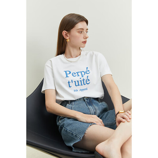 Fan Silan 23FS12171 T-shirt à manches courtes en vrac français pour la nouvelle lettre cool de l'été pour femmes brodées Black Rose L