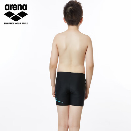 Arena children's swimming trunks new style boys' high elasticity, anti-chlorine and wear-resistant boxer swimming trunks for teenagers, water-saving, quick-drying and comfortable swimwear for boys, black/blue edge (140)