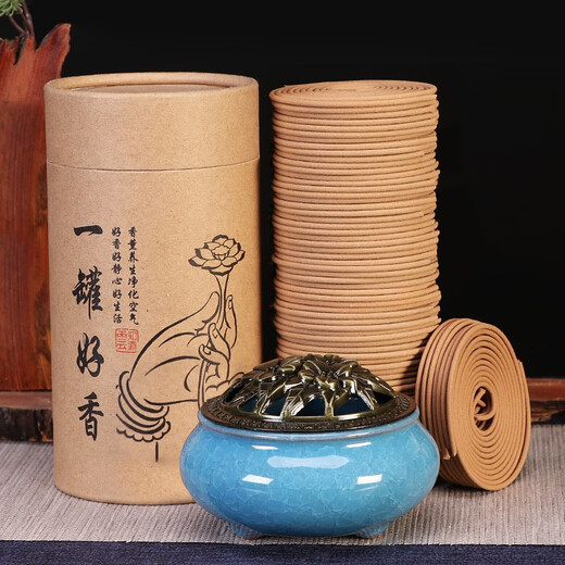 Fushengtang natural sandalwood agarwood disc incense burner household indoor incense mugwort mosquito repellent toilet deodorizing aromatherapy bathroom purification air recommended 120 plates of aged mugwort (incense burner included)