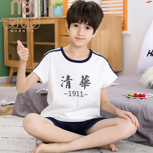 莫代尔青少年睡衣男孩夏季短袖纯棉初中学生12男童中大童15夏天薄款18岁 短689蓝色小熊 XL 加大版175CM/130-155斤
