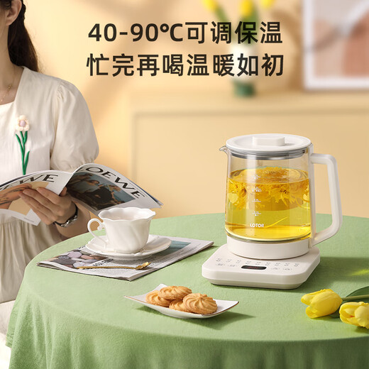 LOTOR health pot mini teapot office kettle electric kettle home teapot glass health pot one person teapot white upgraded non-stick bottom 1.5L