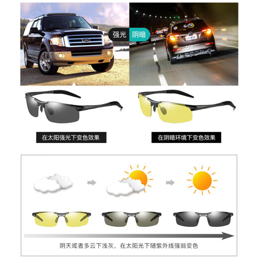 BRCZRO color-changing sunglasses for men, polarized sunglasses, night vision goggles, special sun protection and UV protection for riding and driving