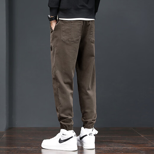Zhenweis Pantalon décontracté printanière et automne Nouvelle marque de travail à la mode vêtements de travail pantalon harem lâches Lignes sport pantalons longs hommes 689 chameau + 689 gris foncé M