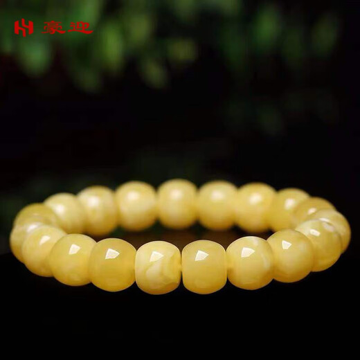 Haoying natural Russian material white flower honey wax old-style bead bracelet chicken fat yellow amber raw stone bucket bead single circle bracelet certificate for women white flower honey single circle bracelet 12mm