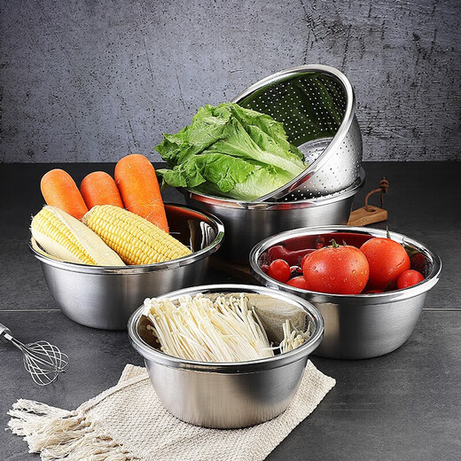 Meichu (Maxcook) 304 Edelstahlbecken -Gewürzbecken, verdickter Geschmacksschaufel, Gemüsebecken, Salatbecken und Nudeln, mariniertes Fleischbecken, Induktionskocher 32 cm (MCWA673) erhältlich (MCWA673)
