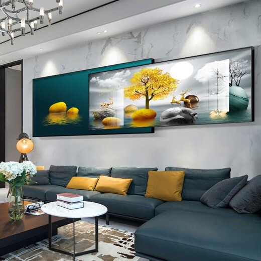 Xuantangshu Living Room Decorative Painting Simple Modern Sofa Background Wall Decorative Painting Porch Mural Nordic Light Luxurious Crystal Porcelain Painting Hanging Painting Stone Comes A Style 40*100 Large 30*100 Small = Total Length 150 Fabric Paintings
