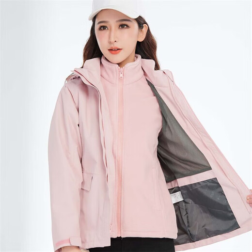 BRELRMON韩版冲锋衣女男防风户外防寒三合一保暖可拆卸滑雪登山服夹克外套 HS12805粉色-女 XL
