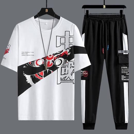 Yimuqi Summer à manches courtes SUPTERS CONSÉRIEURS CONSTERNES CONSTUSSIBLES À MANGE CASEVE SPORTS CONSTUSSIBLES SETTS TOUT-PIÈCES 10-20 ANS Suit étudiant 867 Black + 1563 Contrôle blanc S costume S.