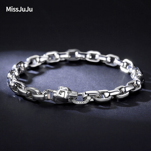 Miss JuJu pt950 men's platinum bracelet cross round O-shaped chain platinum personality domineering leopard head button (customized) 20-22g length 17-23cm thick 6mm leopard head button