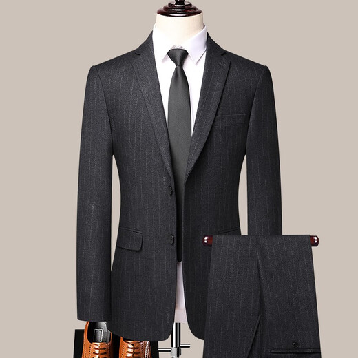 Chalides light luxury high-end wool suit suit men's Korean version slim fit two-piece suit wedding business formal work clothes jacket men 2386 gray stripes two buttons without splits L 175/50 size recommended 135-145 Jin Jin equals 0.5 kg