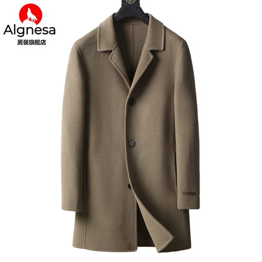 AIGNESA high-end cashmere double-sided wool coat for men's autumn and winter business and casual middle-aged pure wool mid-length jacket thick ink gray (versatile) 180 140-160Jin [Jin equals 0.5 kg] wear