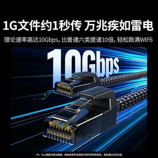 绿联超六类网线 CAT6A类纯铜万兆成品编织线2米 家用电脑网络宽带连接跳线8芯双绞线兼容2.5g黑色35801