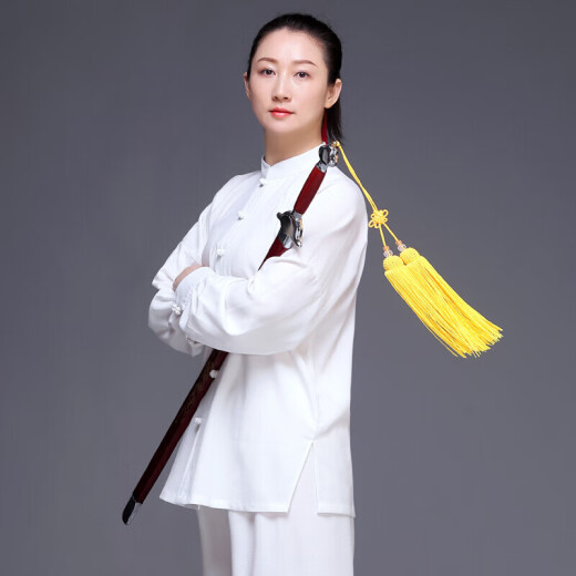 Renwu white XL Tai Chi clothing for women, cotton and linen, Chinese style, middle-aged and elderly Tai Chi practice clothing, martial arts men's training competition small buckle