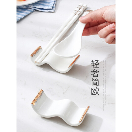 Small holder for chopsticks, chopstick holder, European-style gold-rimmed creative dual-purpose ceramic chopstick holder, 5-pack, multi-functional household chopstick holder, chopstick pillow, chopstick holder, large cherry blossom flavored dish (5 pcs)