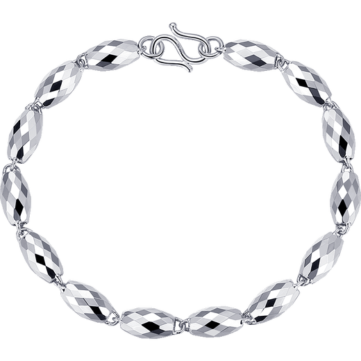 Aido diamond platinum bracelet for men, pt950 white gold shiny olive round beads, weight 8.41 grams, 19 cm long, about 5 mm thick