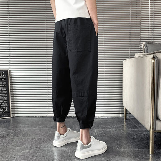 
Fini Dongjue handsome pants for men in summer thin fashion brand small feet workwear nine-point men internet celebrity loose slim Harren Cropped Pants K057 Black 3XL 175-195Jin [Jin equals 0.5 kg]