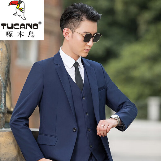 Woodpecker (TUCANO) suit men's professional formal suit interview groom groomsman wedding work casual jacket suit three-piece suit for men two-button gray jacket + vest + trousers 5XL 175-185Jin Jin equals 0.5 kg