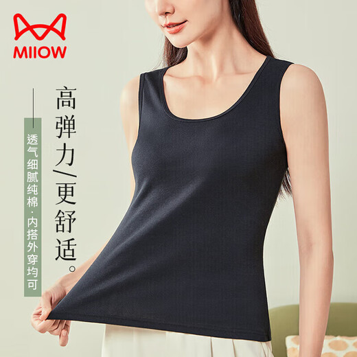 猫人（MiiOW）吊带背心女夏季纯棉100%性感美背内搭无袖打底衫上衣外穿黑色
