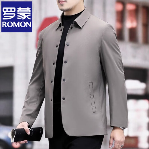 罗蒙（ROMON）中青年男士行政夹克春秋季商务休闲爸爸装翻领无痕上衣外套男 蓝色 180/XL