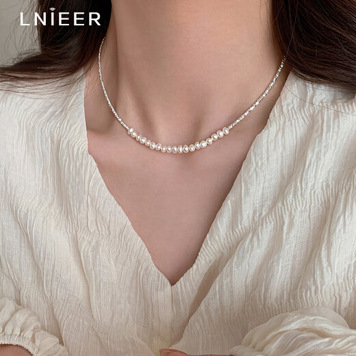 Lnieer broken silver several taels of pearl necklace women's 925 silver 2025 new clavicle chain niche high-end light luxury broken silver 925 silver broken silver multi-pearl necklace