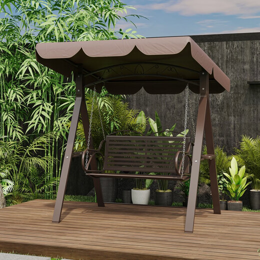 Mu Xiaoxi Outdoor Innenhof wasserdichte Sonnenschutz Haushalt Mehrköpfiger Schwung im Freien Garten Schaukelstuhl Villa Kleiner Innenhof Internet Promi Doppelhänge Stuhl Dark Night Black Belt Shed [Senden Sie Kissen Blumenrebelampe]