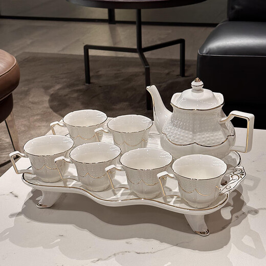 Xibaisheng Ceramic Water Cup Set Home Living Room Hospitality Cup Housewarming Gift Opening Gift High-end Gift Tea Set European Cup 8-piece Set 021 Gift Box