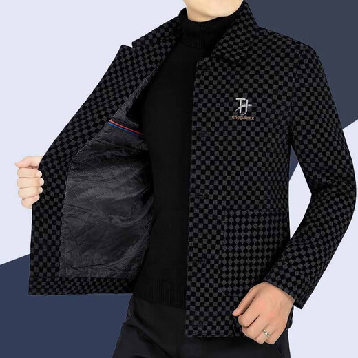 CAIDEN KETCH brand men's jacket men's coat 2025 spring and autumn new style middle-aged men's business casual non-iron plaid top black spot L 175 (recommended 115-130 Jin Jin equals 0.5 kg)