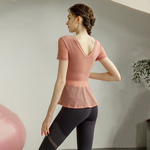 Sporn yoga clothing women's suit summer new short-sleeved thin fitness clothing loose large size professional Pilates sports suit pink top (with chest pad) + leg shaping trousers XXL (140-160Jin Jin equals 0.5 kg)