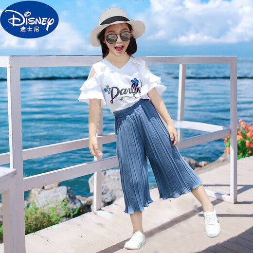 Disney (Disney) family portrait parent-child clothing summer clothing family of three mother and child beach T-shirt mother and daughter skirt pants suit beach style white T-shirt + pants girl 130 (recommended height 115-125 cm)