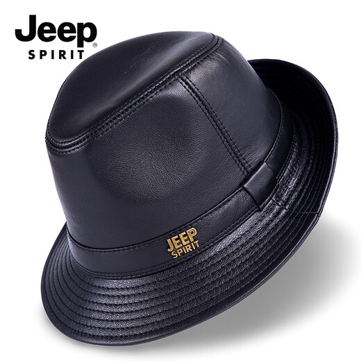 JEEP SPIRIT Genuine Leather Hat Men's Autumn and Winter Jazz Hat for Middle-aged and Elderly Cowhide Gentleman Hat Shanghai Beach Hat Outdoor Dad Hat Cowhide Brown Medium Size XL (57-58cm)