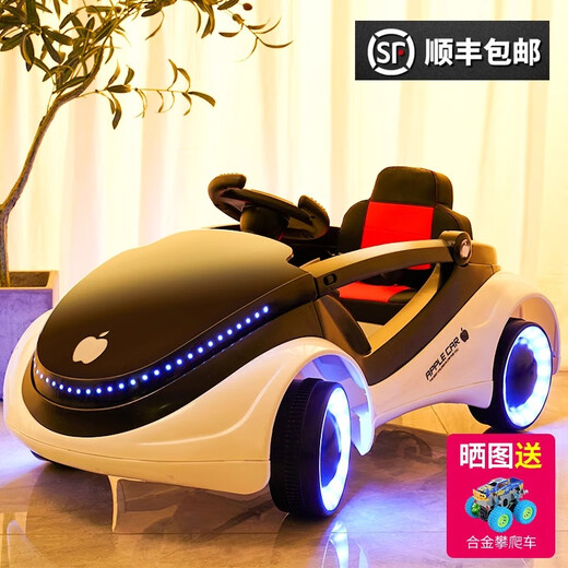 Captain America children's toy car 1-3 years old baby boys and girls can ride on electric car birthday gift electric car with swing black and white rocking car + light music + Bluetooth + remote control