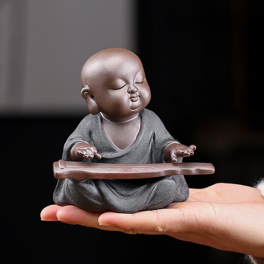 Jiuzao Creative Purple Clay Tea Pet Little Monk Ornament Boutique Can Foster Zen Little Novices Tea Ceremony Tea Play Tea Art Tea Room Desktop Decoration Black Gold Sand - Tea Drinking Little Monk/CYY