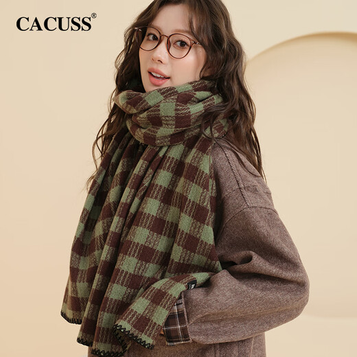 CACUSS scarf for women, autumn and winter long large shawl, winter neck protector, warm neck scarf, birthday gift for girls, brown and green
