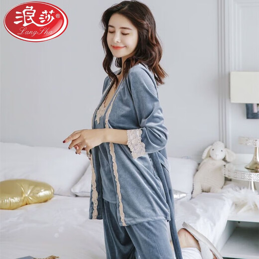 Langsha Pyjamas (Langsha) Frauen Herbst und Winter Gold Velvet Langarmed sexy Hosentender Großgröße kann an der Außenhäuser-Unterwäsche-Unterwäsche Neujahrs-Schlachtkleid 9221 Gold Samt Pyjamas Burgundy M (100jin [Jin gleich 0,5 kg] oder weniger) getragen werden)