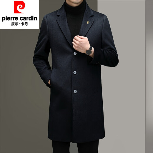 皮尔卡丹（pierre cardin）冬季中长款羊毛呢大衣男过膝高端中年商务羊毛外套 823中长款藏青色 170码 【建议100斤-125斤】