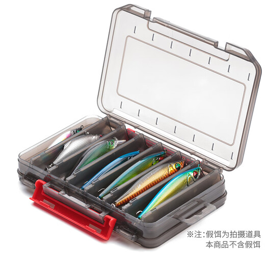 Juliqiang double-sided lure box, fake bait box, Mino pencil storage box, multi-functional double-sided front and reverse accessory box, portable storage box, double-sided lure box, 19.5*13*3.5cm, red buckle