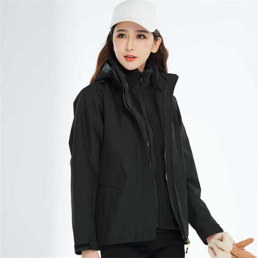 BRELRMON韩版冲锋衣女男防风户外防寒三合一保暖可拆卸滑雪登山服夹克外套 HS12805曜石黑-女 M