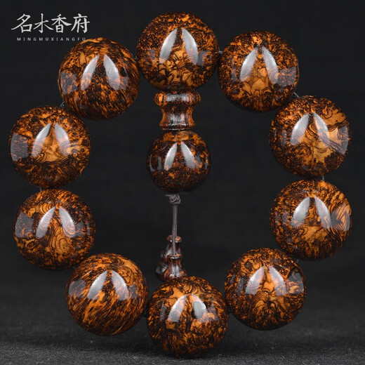 Mingmuxiangfu Hainan Huanghuali 25mm water ripple tiger skin pattern Buddhist bead bracelet for men No. D8010
