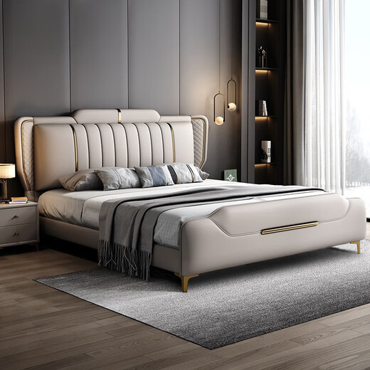 Leather bed modern and simple new style wedding bed 1.5m 1.8m double master bedroom king bed Italian light luxury leather bed flagship version leather bed delivered to home 1800mm*2000mm frame structure