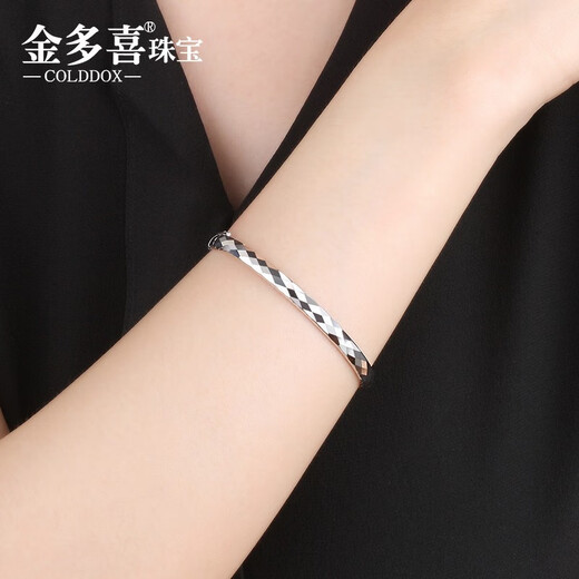 Jin Duoxi (COLDDOX) platinum bracelet for women pt950 platinum bracelet semi-solid gold heart oval open concubine bracelet plain ring bracelet about 13.58 grams inner diameter 55mm width about 4.0mm