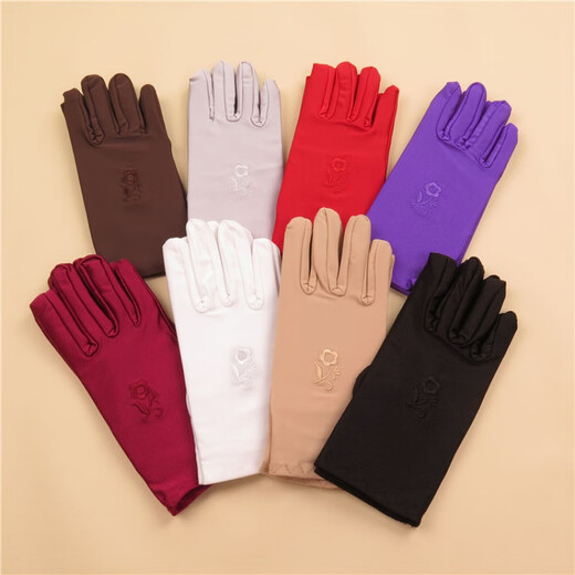 Ainuodeng summer thin gloves for women short embroidered driving gloves spandex solid color elastic etiquette gloves autumn women's gloves spandex embroidery: 1 light gray + 1 beige [2 double packs]