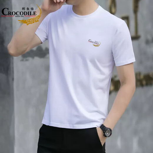 Crocodile shirt (CROCODILE) short-sleeved T-shirt men's round neck casual summer men's simple fashion trend T-shirt men's tops 860 white XL