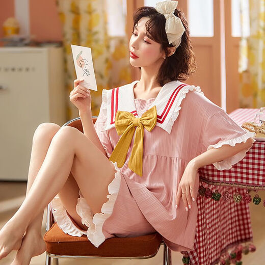 
TULX large size pajamas for women 200Jin [Jin equals 0.5 kg] 5XL extra large size pajamas for women summer cotton short sleeves plus fat plus size 200Jin [Jin equals 0.5 kg] Home A3519 Fixed chest pad 3XL [160-180Jin [Jin equals 0.5 kg]]