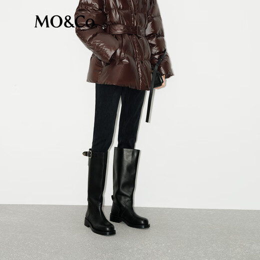 MO&Co. jeans tailored mid-high waist nine-point small straight tapered washed black hand-rubbed Nekosuma Anko denim black L 28