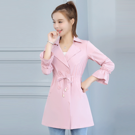 Guoqian windbreaker women's mid-length 2021 spring new women's Korean style temperament slim waist slimming fashion windbreaker jacket 9199 pink 9199 please take the correct size