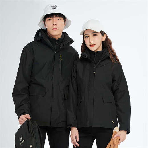 BRELRMON韩版冲锋衣女男防风户外防寒三合一保暖可拆卸滑雪登山服夹克外套 HS12805曜石黑-男 S