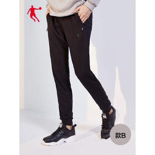 乔丹QIAODAN运动裤男夏季针织裤男士宽松休闲收口卫裤运动长裤男 款F-黑色(小logo)梭织长裤-XYK13962 XS