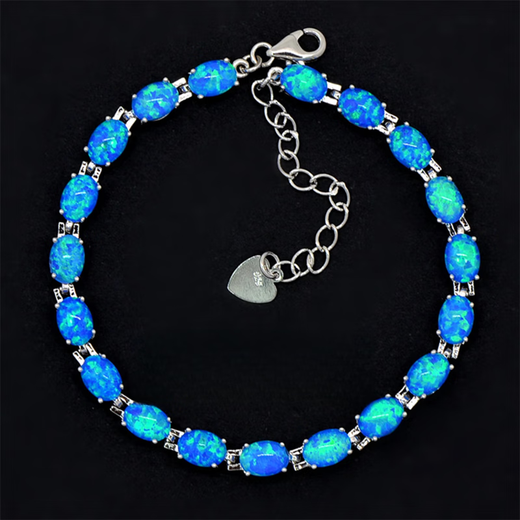 DL 1998 Fat Donglai same style opal stone bracelet trendy artificial opal oval national fashion hip-hop fashion niche gemstone blue