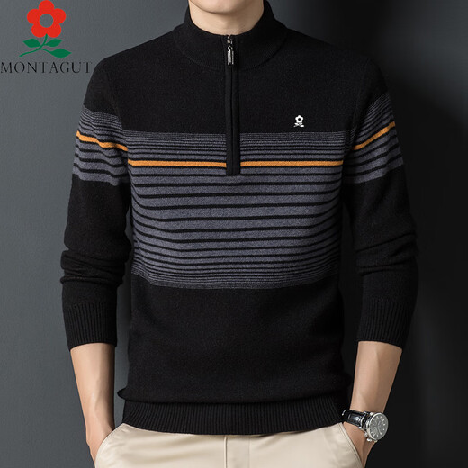 Montagut (Montagut) Automne et hiver lait chaud à rayures chariot pour hommes décontractés d'âge moyen et âgé à rayures à rayures en tricot en peluche épaissie de top chaud Zyr9928 Kaki 175 / xl [recommandé 130-145jin [Jin est égal à 0,5 kg]]]