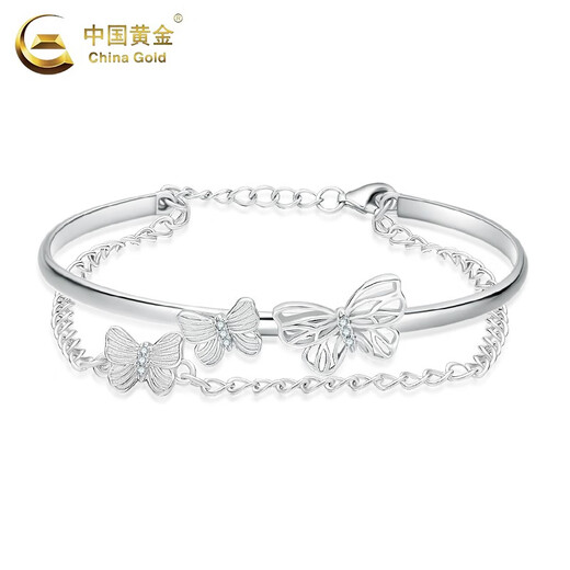 中国黄金（CHINA GOLD）【投诉下架】蝴蝶结手镯女S925银手链双层叠戴链条银饰生日生日 【送女友】蝴蝶结手镯【10g±1g】